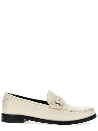 Men's Monogram Penny Smooth Leather Loafers White - SAINT LAURENT - BALAAN 2