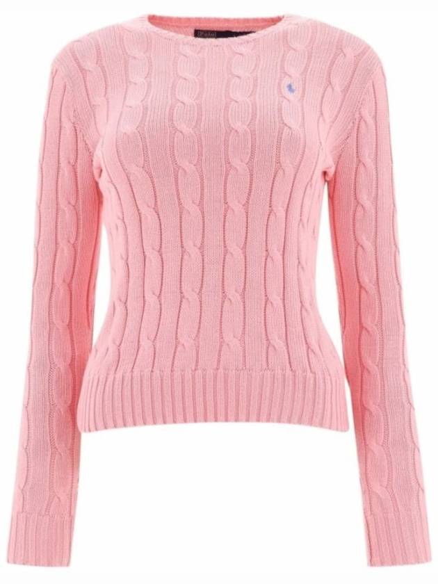 Embroidered Logo Pony Cable Knit Top Pink - POLO RALPH LAUREN - BALAAN 2