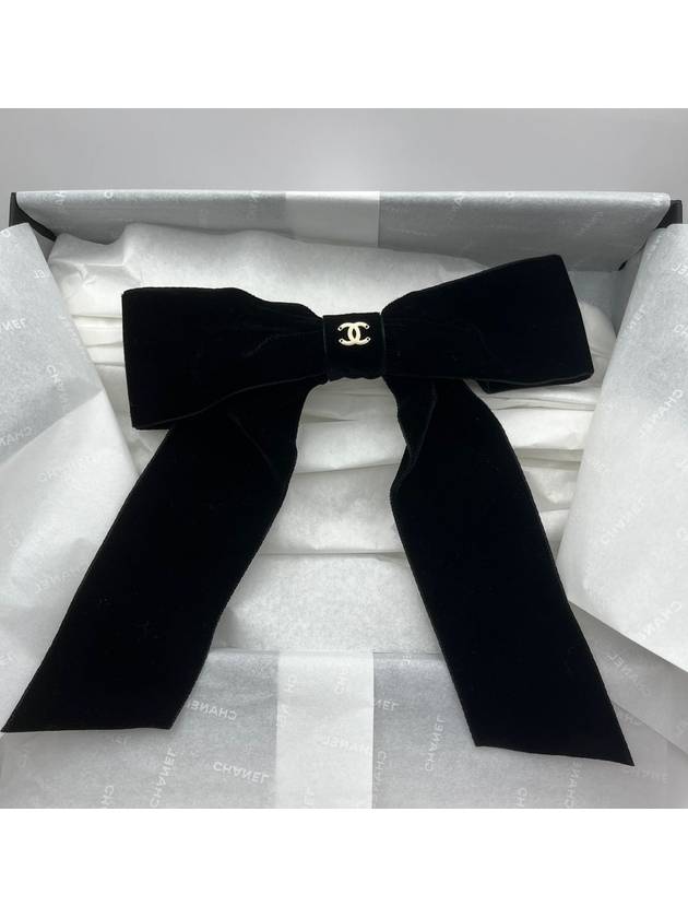 CC Logo Ribbon Bow Velvet Hairpin Black - CHANEL - BALAAN 2