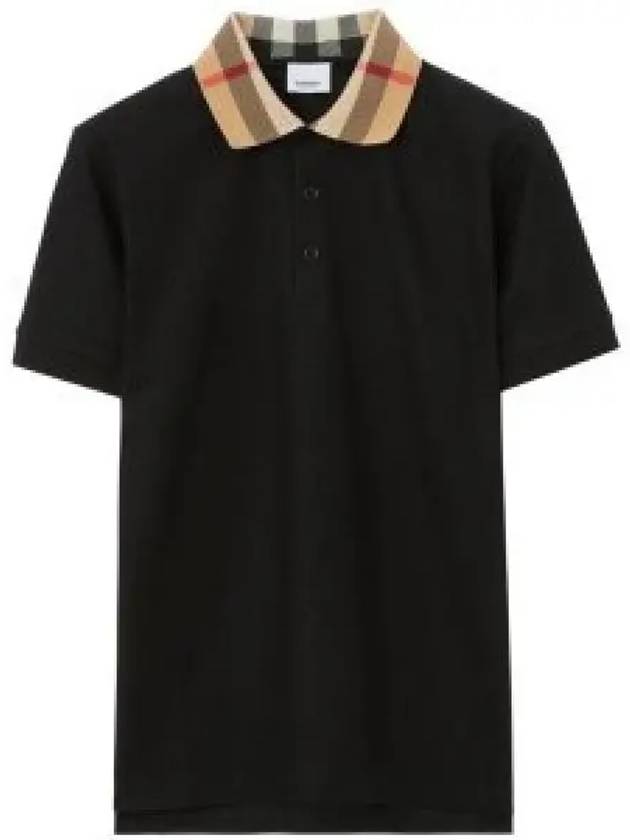 Check Collar Cotton Polo Shirt Black - BURBERRY - BALAAN 2