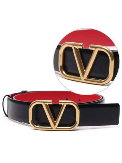 V Logo Signature Reversible Leather Belt Black Red - VALENTINO - BALAAN 2