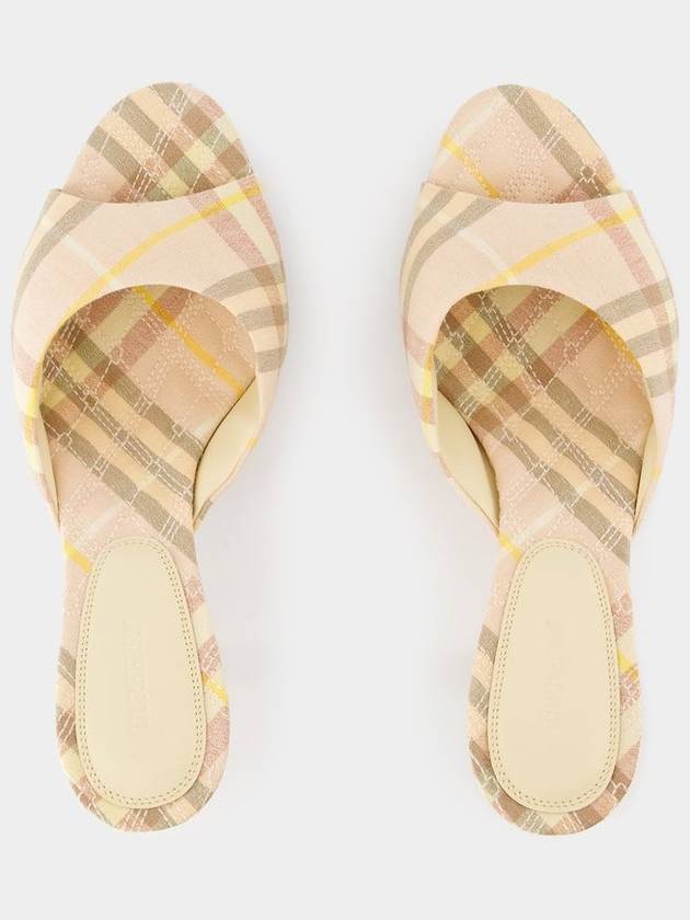 Mews Checked Linen Blend Low Kitten Heel Mule Teacup - BURBERRY - BALAAN 5