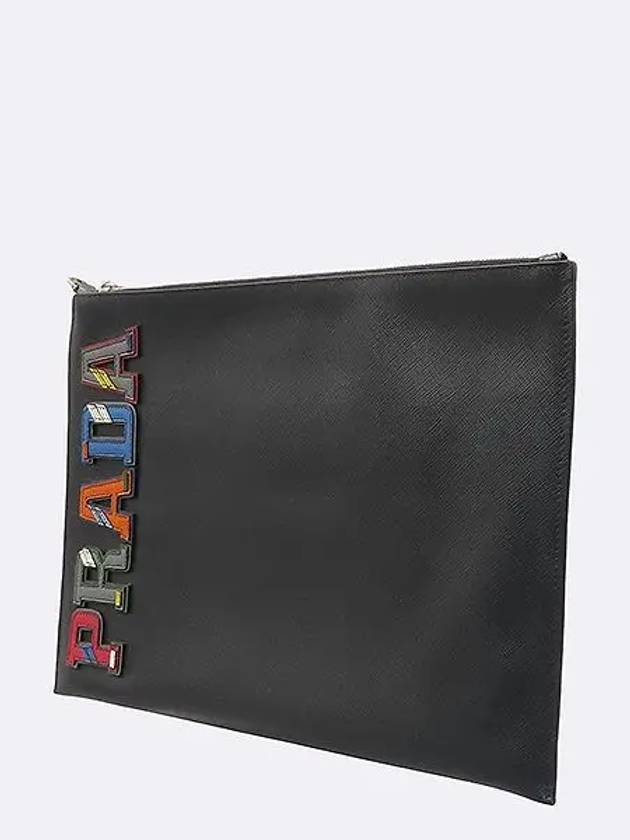 2NG001 Black Saffiano Leather Patch Logo Clutch - PRADA - BALAAN 3