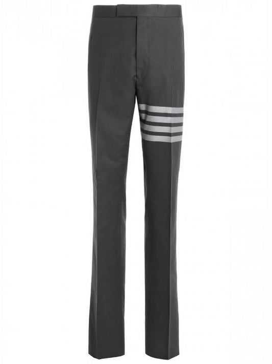 diagonal bar engineered cotton pants mid gray - THOM BROWNE - BALAAN.