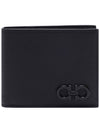 Gancini Logo Half Wallet Black - SALVATORE FERRAGAMO - BALAAN 3