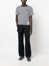 Striped Linen Short Sleeve T-Shirt White Navy - THOM BROWNE - BALAAN 4