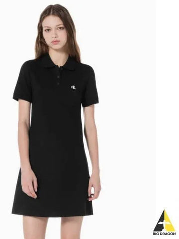 JEANS Women s Black Chest Embroidered Logo Polo Dress J222371 BEH - CALVIN KLEIN - BALAAN 1