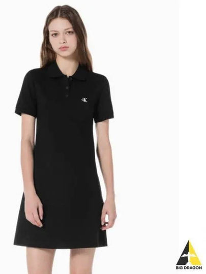 JEANS Women s Black Chest Embroidered Logo Polo Dress J222371 BEH - CALVIN KLEIN - BALAAN 2