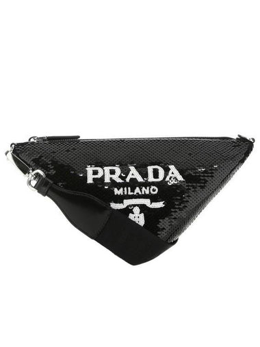 Sequin Triangle Cross Bag Black - PRADA - BALAAN 1