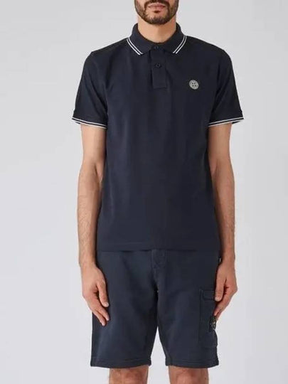 Stretch Cotton Pique Short Sleeve Polo Shirt Navy - STONE ISLAND - BALAAN 2