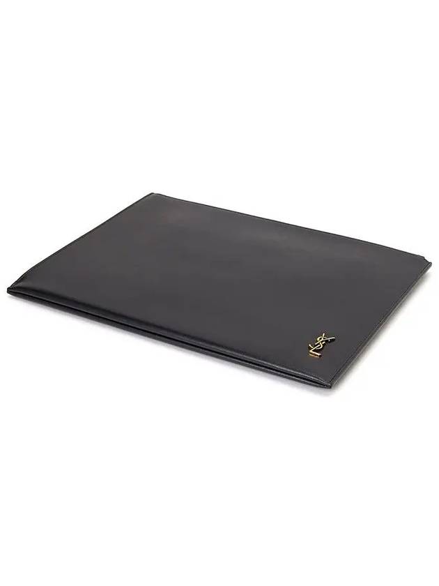 Tiny Gold Monogram Logo Medium Clutch Bag Black - SAINT LAURENT - BALAAN 6