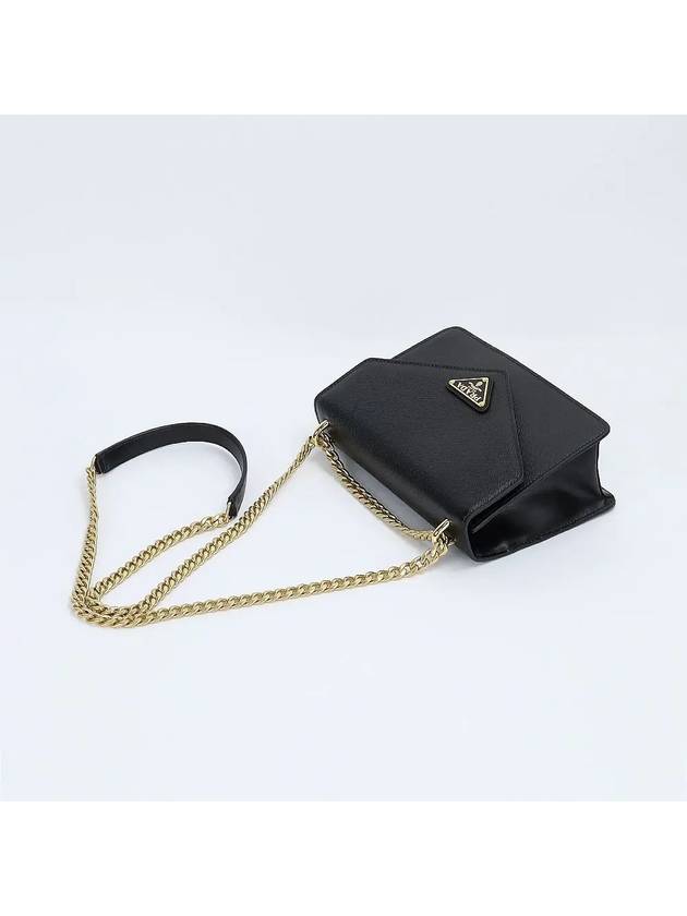 Saffiano Leather Envelope Chain Shoulder Bag Black - PRADA - BALAAN 4