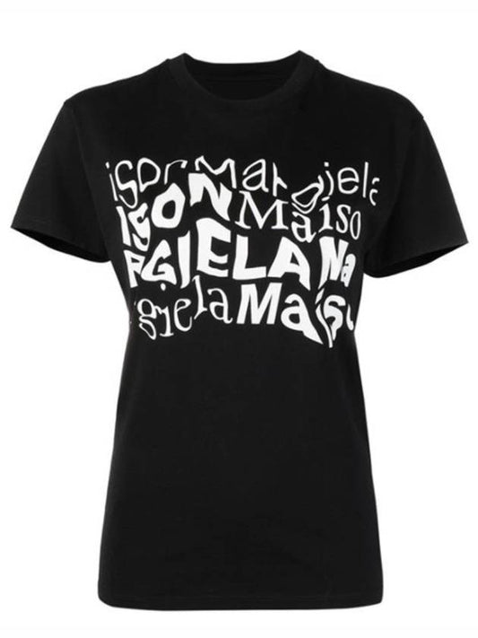 Women's Destroyed Logo Print Short Sleeve T-Shirt Black - MAISON MARGIELA - BALAAN 2