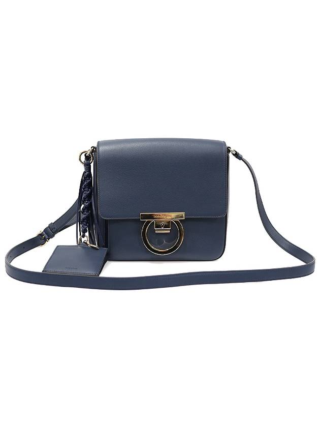 21 G977 Navy calfskin gold plated Gancini LOCK O medium flap cross bag - SALVATORE FERRAGAMO - BALAAN 1