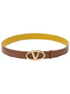 V Bold Edition Leather Belt Yellow Brown - VALENTINO - BALAAN 1