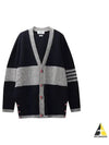 Two Tone Wool Mohair Cardigan Navy Grey - THOM BROWNE - BALAAN 2