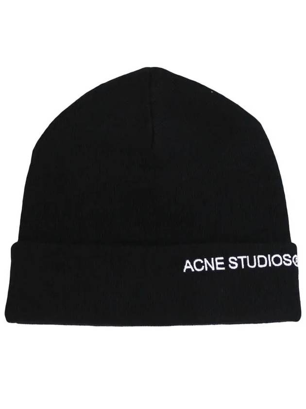 Embroidered Logo Ribbed Knit Beanie Black - ACNE STUDIOS - BALAAN 9