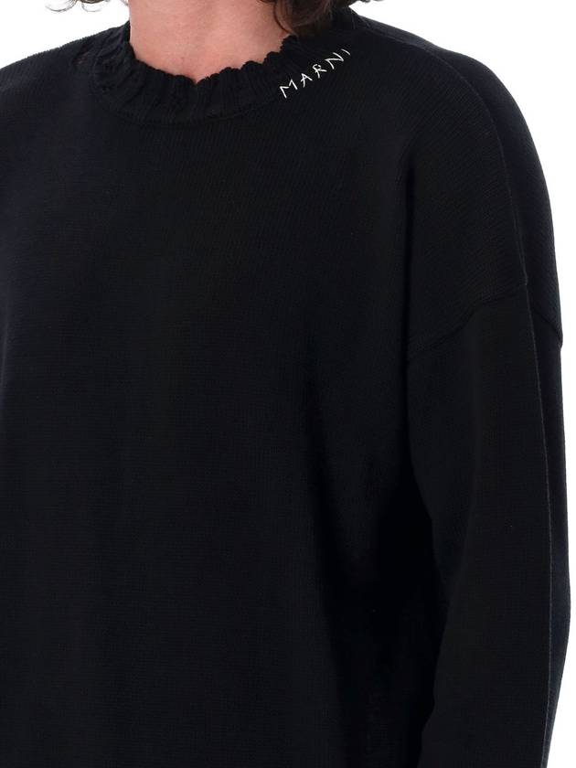 Embroided Logo Distressed Knit Top Black - MARNI - BALAAN 4