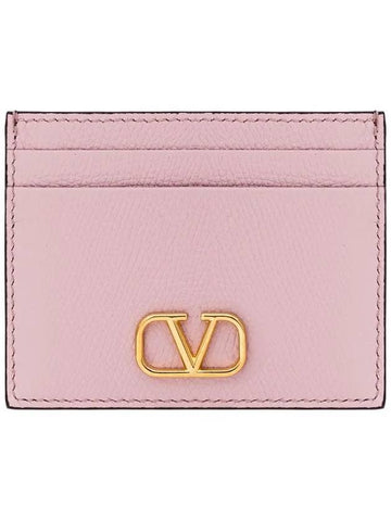 V Logo Signature Card Wallet Pink - VALENTINO - BALAAN 1