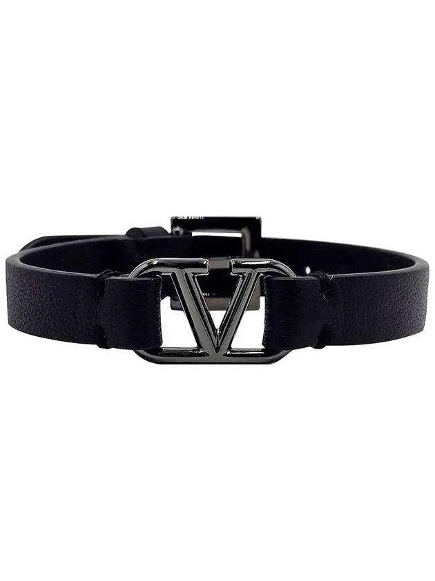 V Logo Leather Bracelet Black - VALENTINO - BALAAN 3