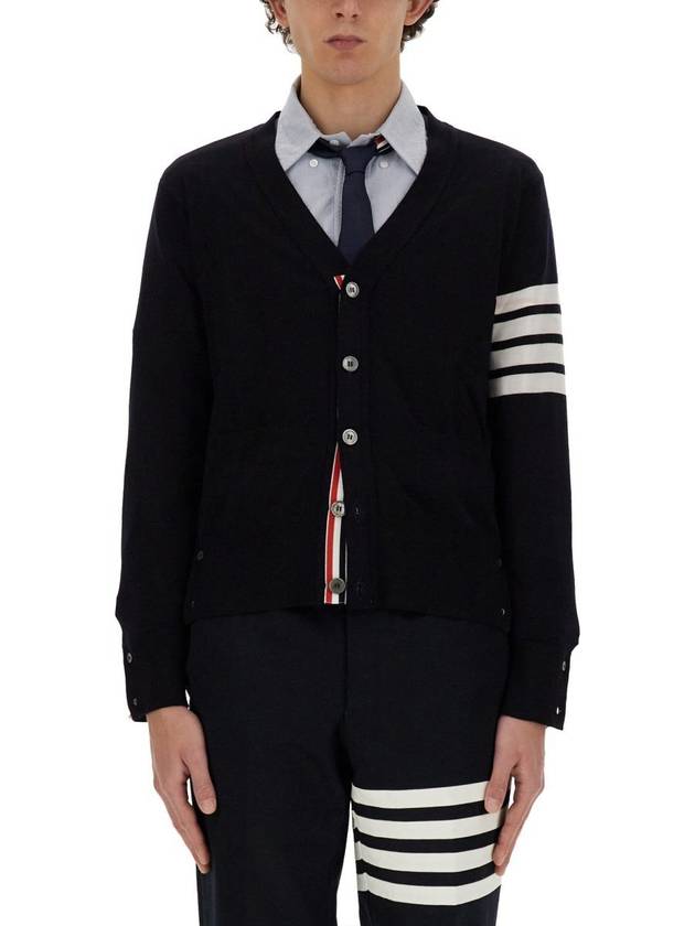 Men's Sustainable Classic Diagonal Wool Cardigan Navy - THOM BROWNE - BALAAN 2