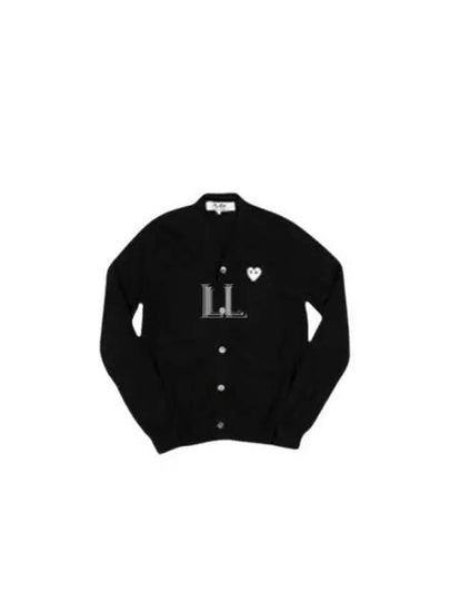 White Heart Wappen V-Neck Wool Cardigan Black - COMME DES GARCONS PLAY - BALAAN 2