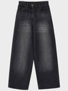 Black Cat Washing Denim Wide Pants Grey - NOIRER FOR WOMEN - BALAAN 4