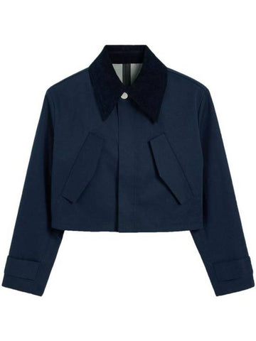 Flap Pocket Cropped Jacket Navy - AMI - BALAAN 1