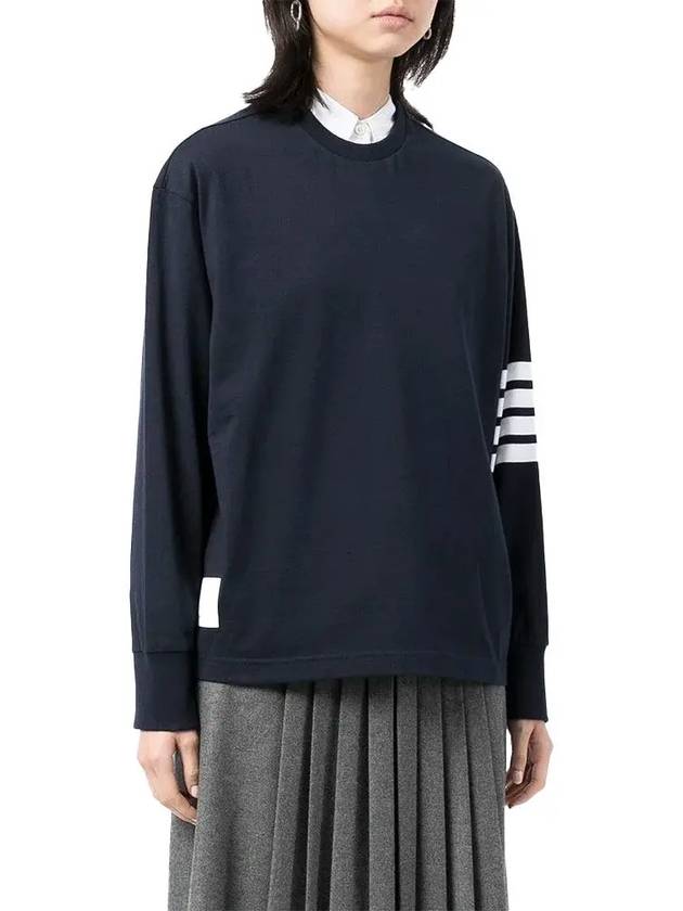 Engineered 4 Bar Medium Weight Jersey Oversized Long Sleeved T-Shirt Navy - THOM BROWNE - BALAAN 4