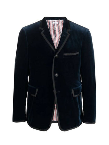 Men's Cotton Velvet Tip Classic Jacket Navy - THOM BROWNE - BALAAN.