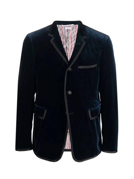 Men's Cotton Velvet Tip Classic Jacket Navy - THOM BROWNE - BALAAN.