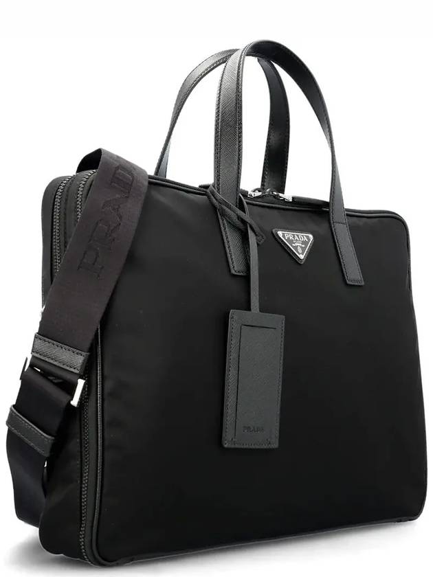 Re-Nylon Saffiano Leather Briefcase Black - PRADA - BALAAN 4