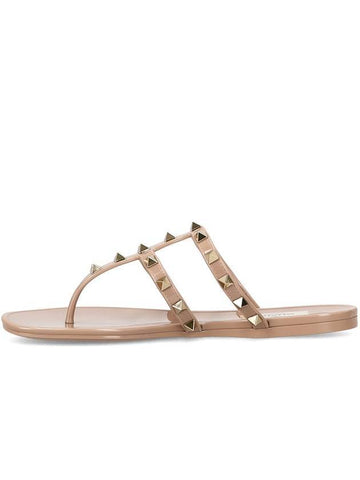 Women's Rockstud Flip Flops Pink Beige - VALENTINO - BALAAN 1