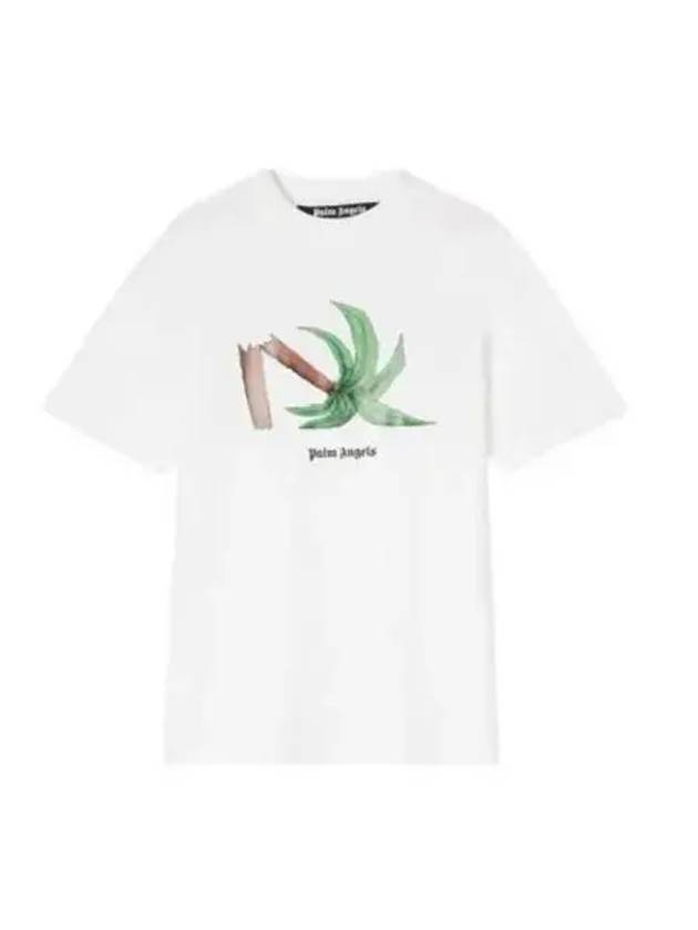 Broken Palm Print Cotton Short Sleeve T-Shirt White - PALM ANGELS - BALAAN 2