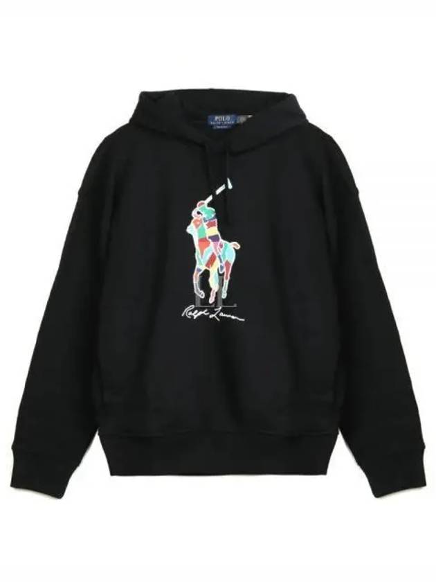 Large Pony Print Cotton Hoodie Black - POLO RALPH LAUREN - BALAAN 2