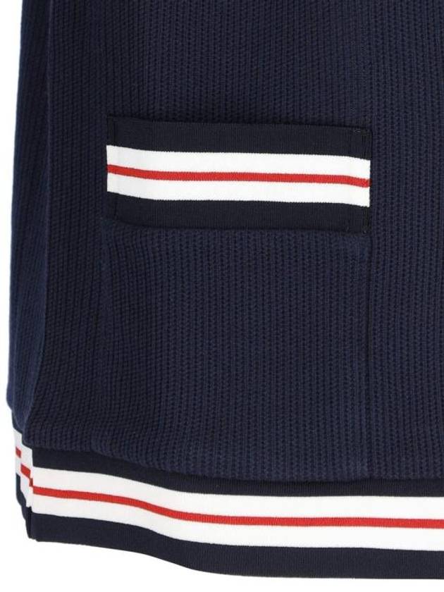 Cricket Stripe Lightweight Textured Cotton V-Neck Cardigan Navy - THOM BROWNE - BALAAN 5