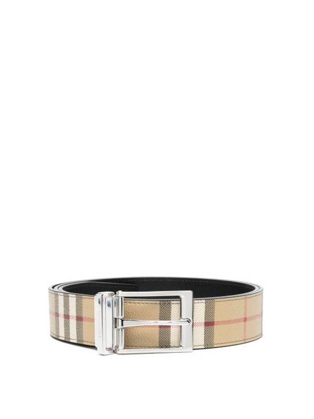 Square Buckle Check Reversible Coated Fabric Leather Belt Beige - BURBERRY - BALAAN 2