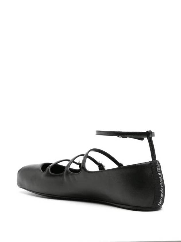 Buckled Straps Leather Ballerina Shoes Black - ALEXANDER MCQUEEN - BALAAN 4