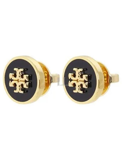 Kira Enamel Circle Stud Earrings Black Gold - TORY BURCH - BALAAN 2