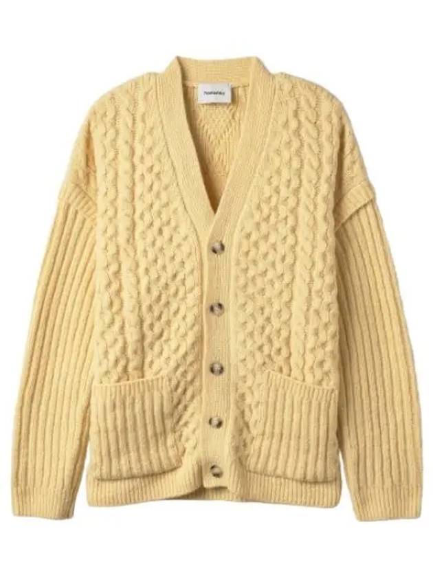 Nanushka Elmo cable knit V neck cardigan pale yellow - NANUSHKA - BALAAN 1