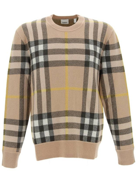 Check Pattern Cashmere Knit Top Brown - BURBERRY - BALAAN.