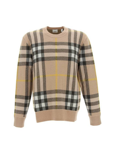 Check Pattern Cashmere Knit Top Beige - BURBERRY - BALAAN 1