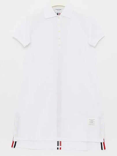 Classic Cotton Pique Center Back Stripe A-Line Short Sleeve Polo Shirt Short Dress White - THOM BROWNE - BALAAN 2