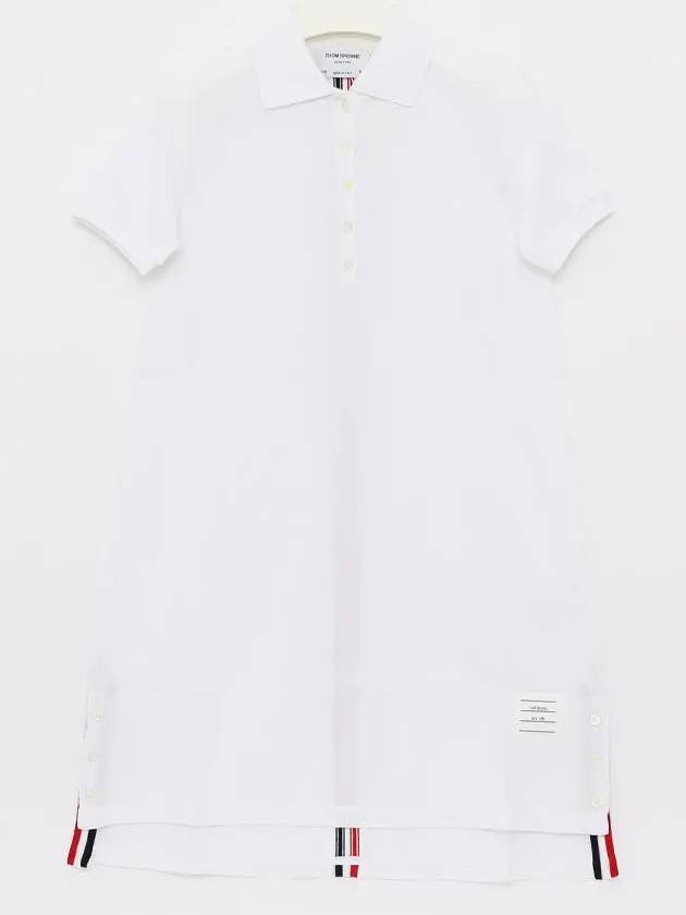 Classic Cotton Pique Center Back Stripe A-Line Short Sleeve Polo Shirt Short Dress White - THOM BROWNE - BALAAN 2