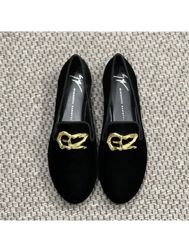 Zanotti gold logo velvet loafers - GIUSEPPE ZANOTTI - BALAAN 1