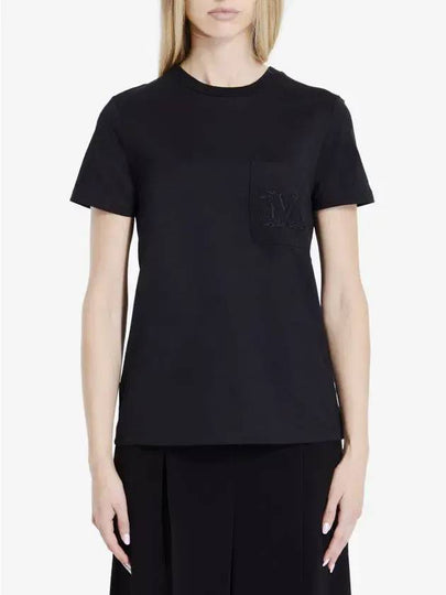 Embroidered Logo Crewneck Short Sleeve T-Shirt Black - MAX MARA - BALAAN 2