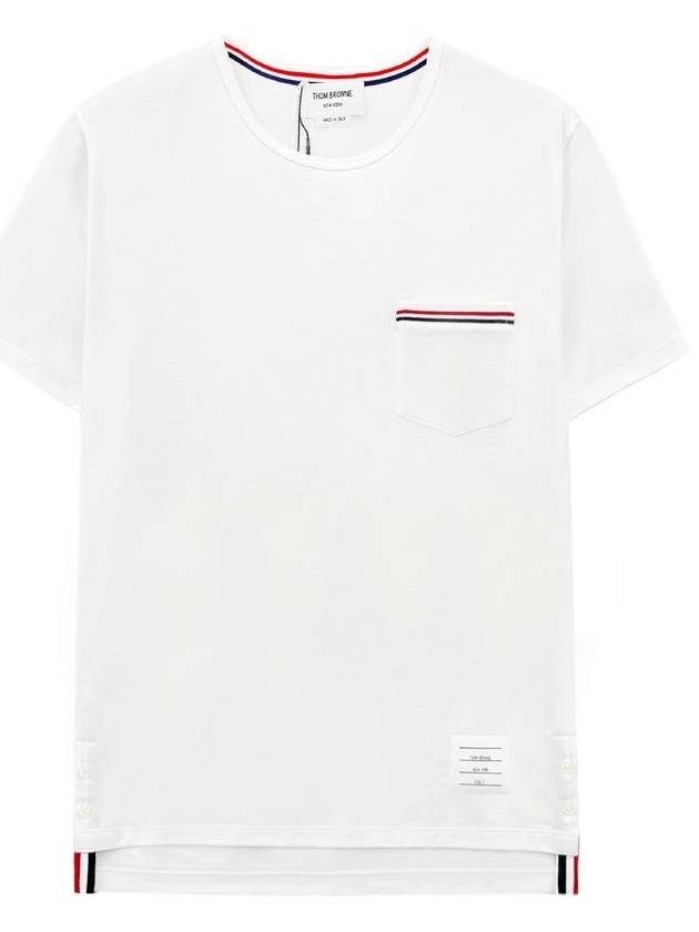 Men's Medium Weight Jersey Tipped Pocket Crewneck Short Sleeve T-Shirt White - THOM BROWNE - BALAAN 2