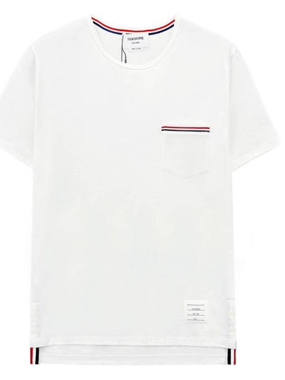 Men's Medium Weight Jersey Tipped Pocket Crewneck Short Sleeve T-Shirt White - THOM BROWNE - BALAAN 2