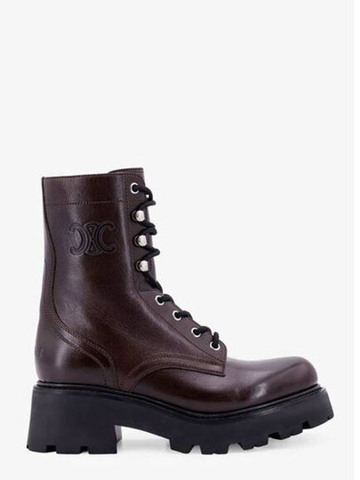 Triomphe Logo Leather Lace-Up Worker Boots Brown - CELINE - BALAAN 2