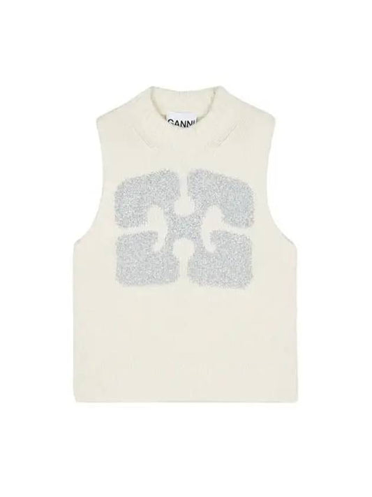 Graphic Wool Mix Vest Knit Top Egret - GANNI - BALAAN 2